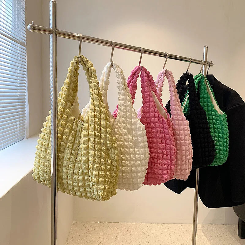 Soft Pleated Cloud Tote | Candy Color Large Capacity Shoulder Bag Luxegan