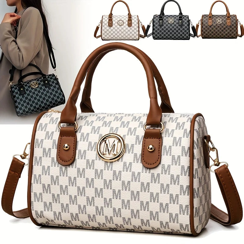 Vintage PU Leather Alphabet Bag | Golden "M" Logo Crossbody Purse Luxegan