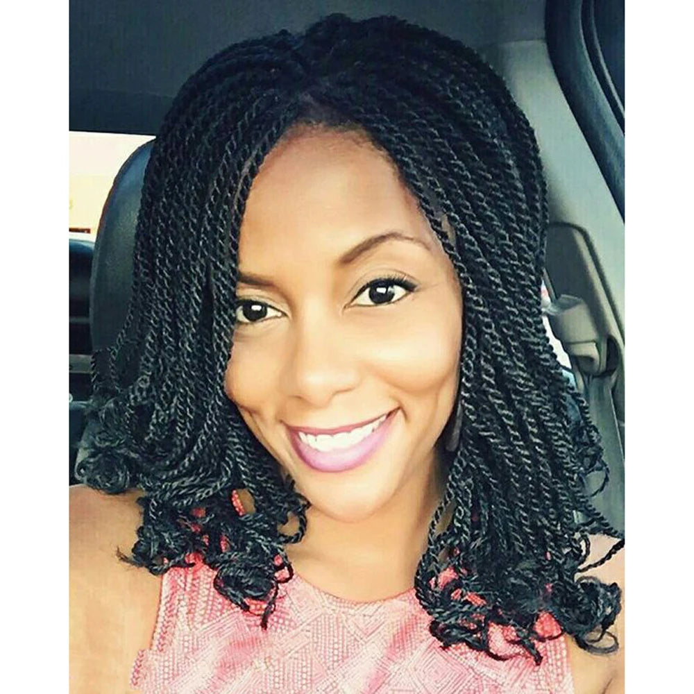 Ombre Red Box Braided Bob Wig | Short Crochet Braids | Kinky Twist Style | Heat Resistant Synthetic Hair | African Braiding Wig