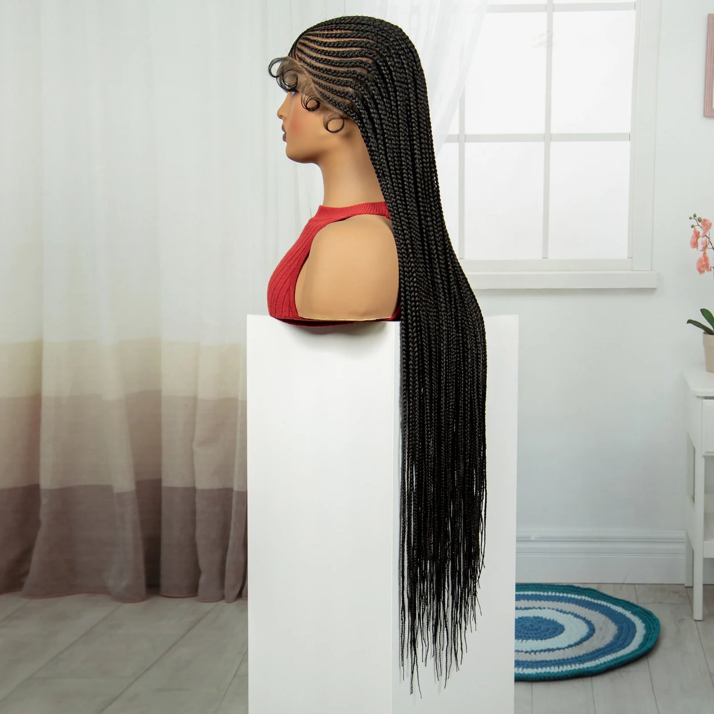 36" Cornrow Braided Full Lace Wig | Knotless Braids | Natural Looking Synthetic Braided Wig with Baby Hair for Black Women Luxegan