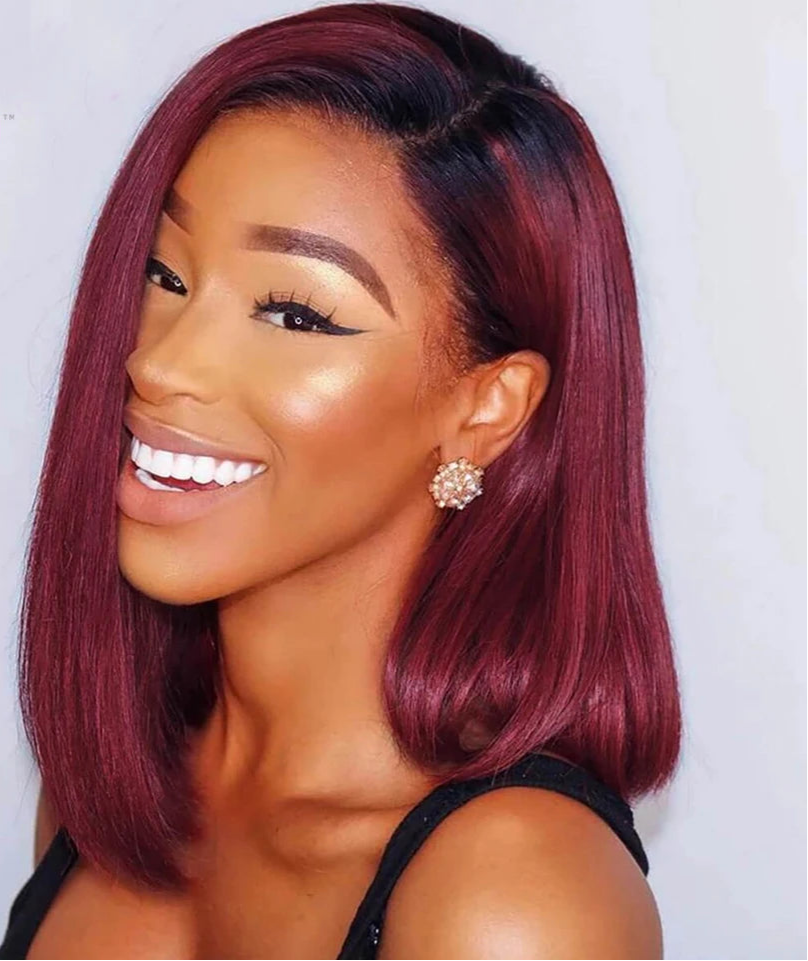 Wine Red Ombre 1B-99J Straight Bob Wig | 13x4 Transparent Lace Front Brazilian Human Hair Luxegan