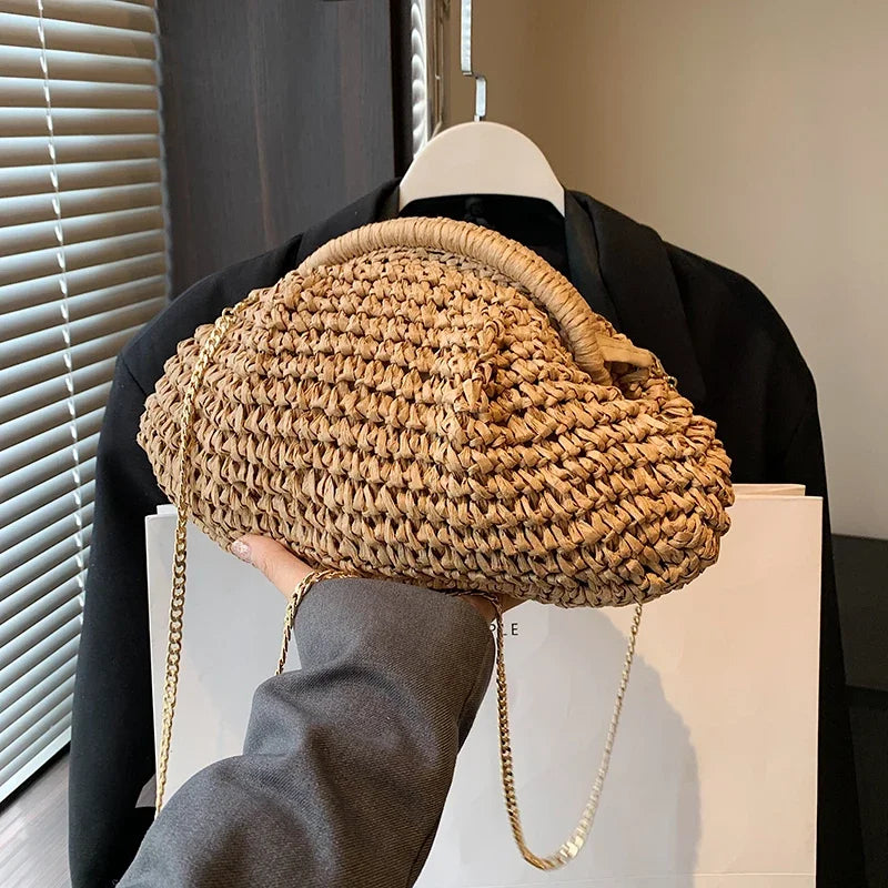Summer Straw Weaving Crossbody Bag | Sophisticated "Excellent Texture" Silhouette | Fashionable Casual Shell Shoulder Bag | "Dignified" High-Performance Knitting Essential for Radiant Versatile Styling Luxegan
