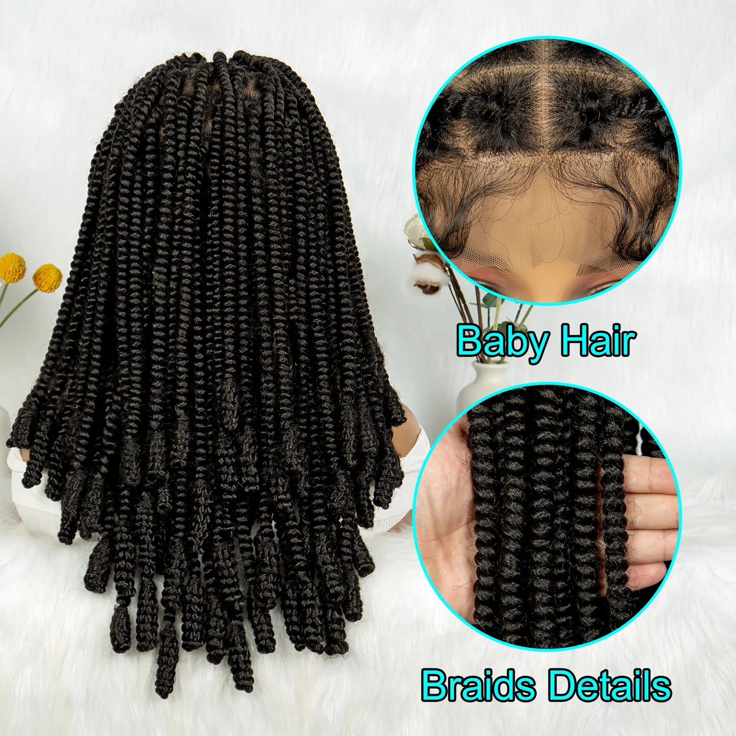 KIMA Short Box Braids Wig with Bantu Tips | Full Lace Crochet Twists Luxegan