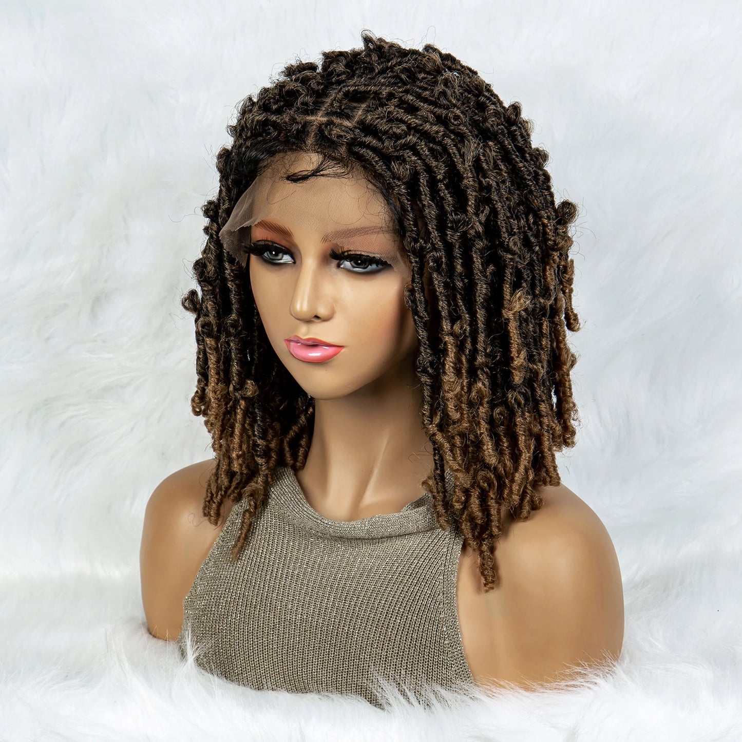 16" Short Knotless Butterfly Locs Wig | Synthetic Lace Front Luxegan