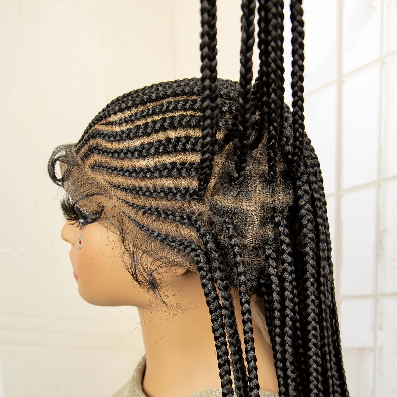 34" Handmade Cornrow & Box Braids Wig | HD Full Lace | Knotless Braids | Synthetic Hair | Black Women
