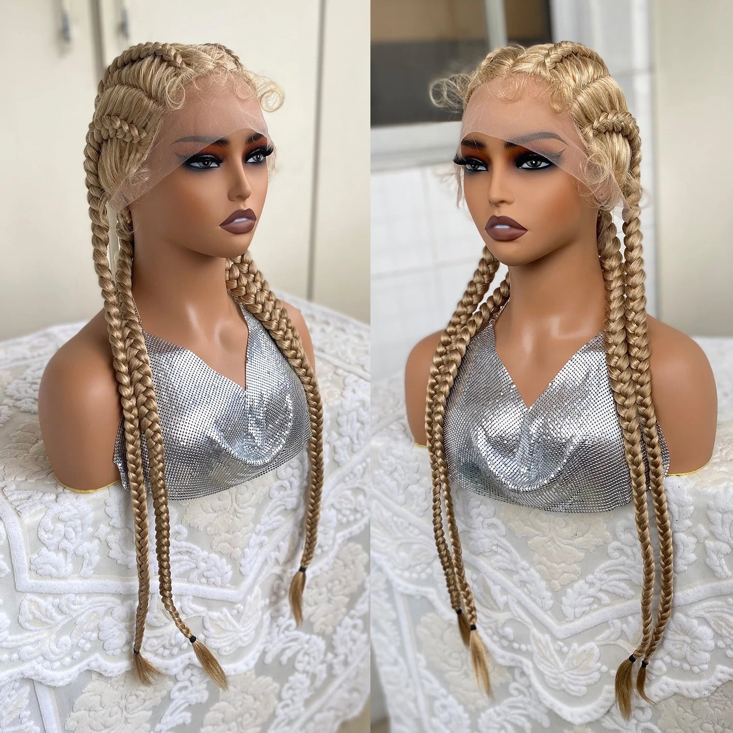 32" Twist Cornrow Braids Wig | Lace Front | Baby Hair | DIY & Cosplay | Synthetic Luxegan