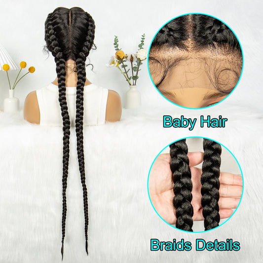KIMA 32" Cornrow Boxer Braids Lace Front Wig | Twins Dutch Braids with Baby Hair Luxegan