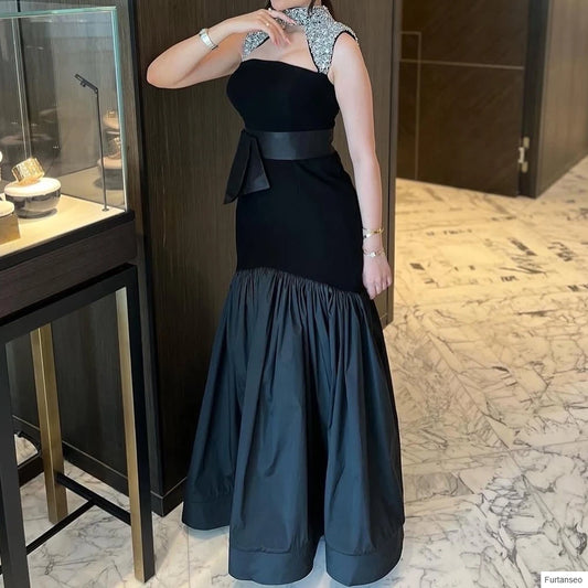 Crystal Sashes Draped A-Line Evening Gown | High-Neck Sleeveless Floor-Length Prom Dress - view 2