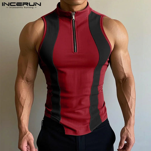 Spliced Contrast Zipper Vest | Sophisticated American Style Sleeveless Silhouette | Elegant "Patchwork" Summer Streetwear | "Dignified" Broadcloth Blend for Radiant Versatile Styling