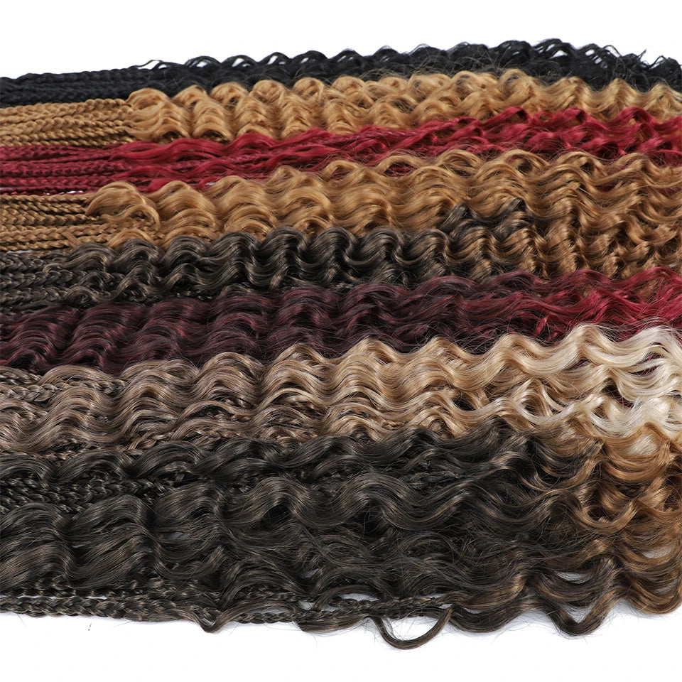 Ombre Goddess Box Braids Crochet Hair with Curly Ends | 14 Inch | 1-6 Packs Luxegan