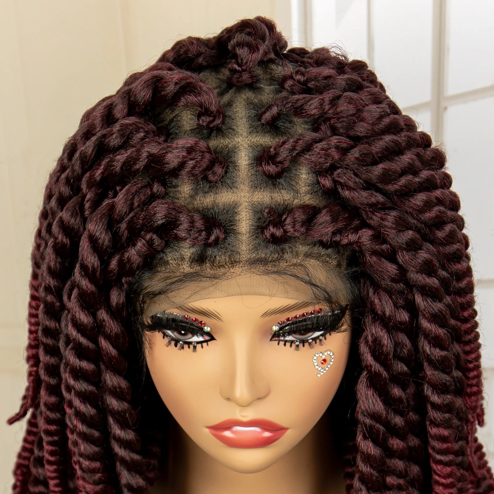 16 Inch Brown Twisted Braided Bob Wig | Full Lace | Kanekalon Fiber | For Black Women - Luxegan