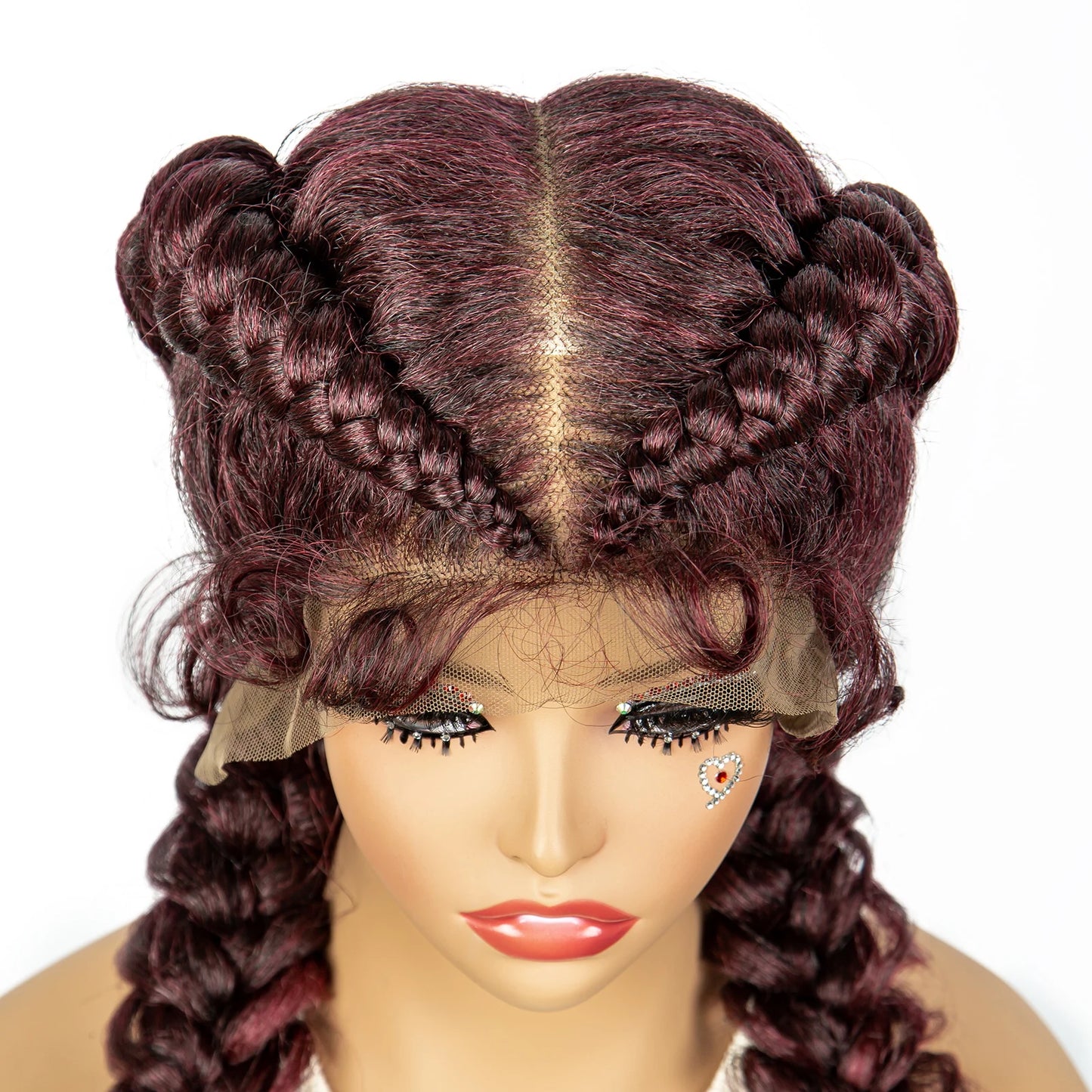 1B/30 Dark Brown Dutch Box Braids Wig | Synthetic Lace Frontal | Fishtail Braids | With Baby Hair | For Black Women