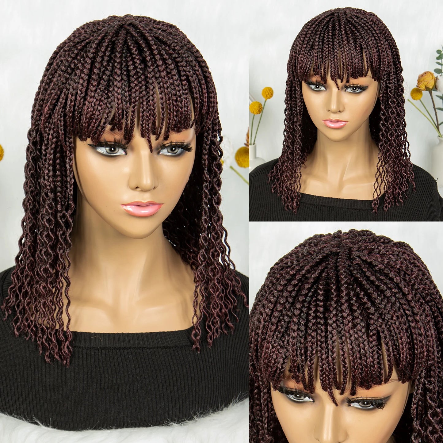 KIMA Colorful Half Twisted Locs Half Braided Bob Wig with Bangs Luxegan
