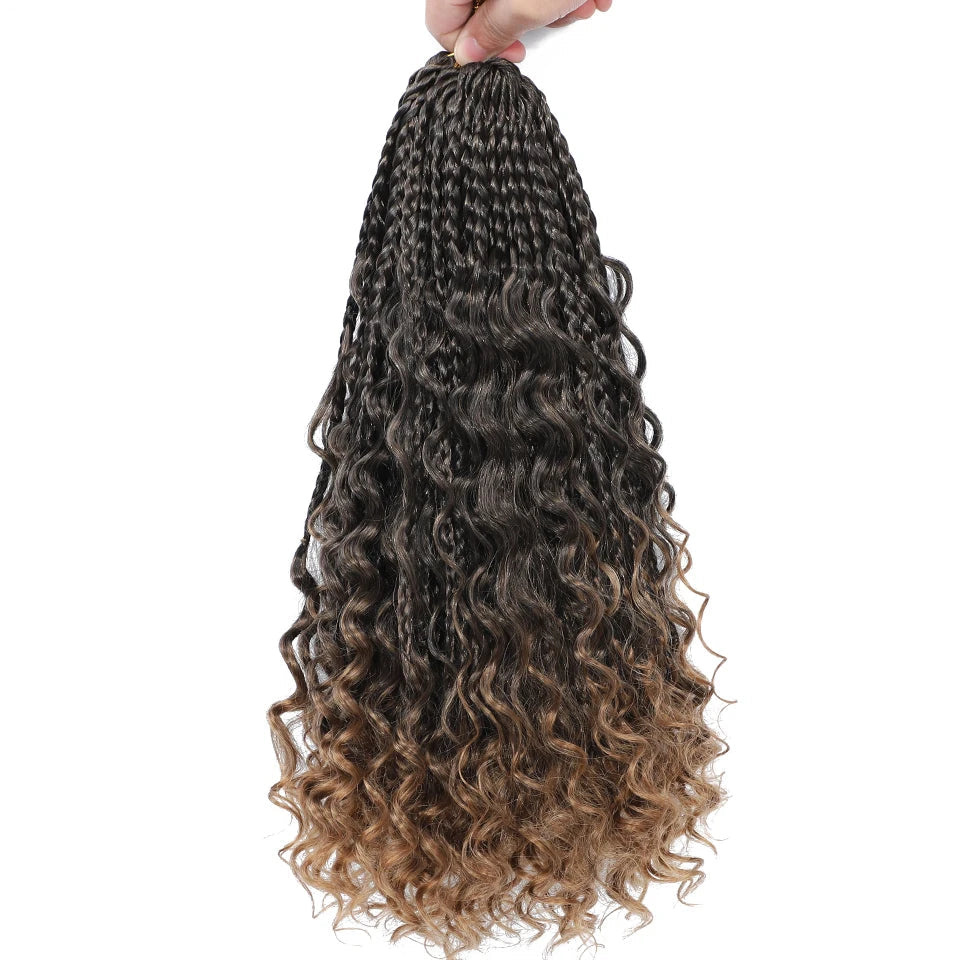 Ombre Goddess Box Braids Crochet Hair with Curly Ends | 14 Inch | 1-6 Packs Luxegan
