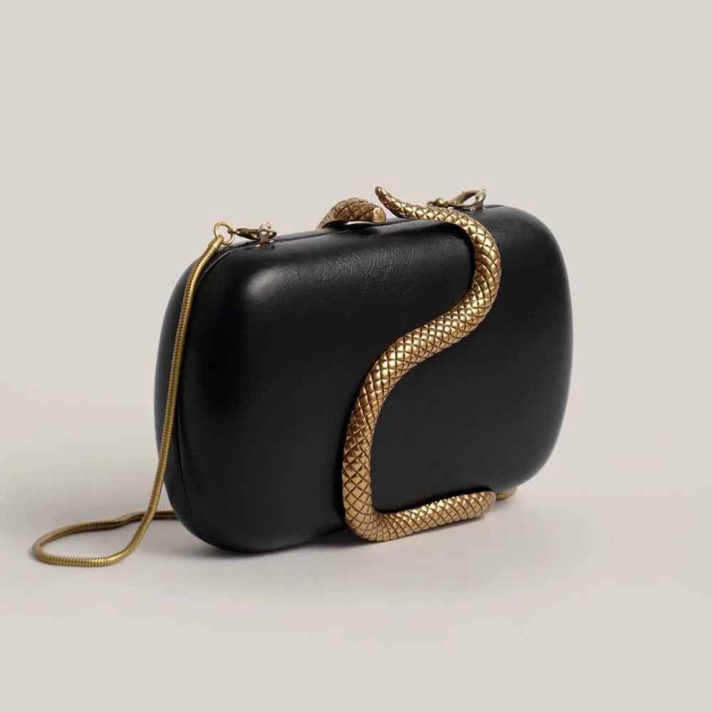 Snake-Texture Crossbody Clutch Bag | Sophisticated Fashionable Designer Dinner Bag | Elegant Luxury Brand Shoulder Purse | "Dignified" Moderate-Hardness PU Handbag for Versatile Styling Luxegan
