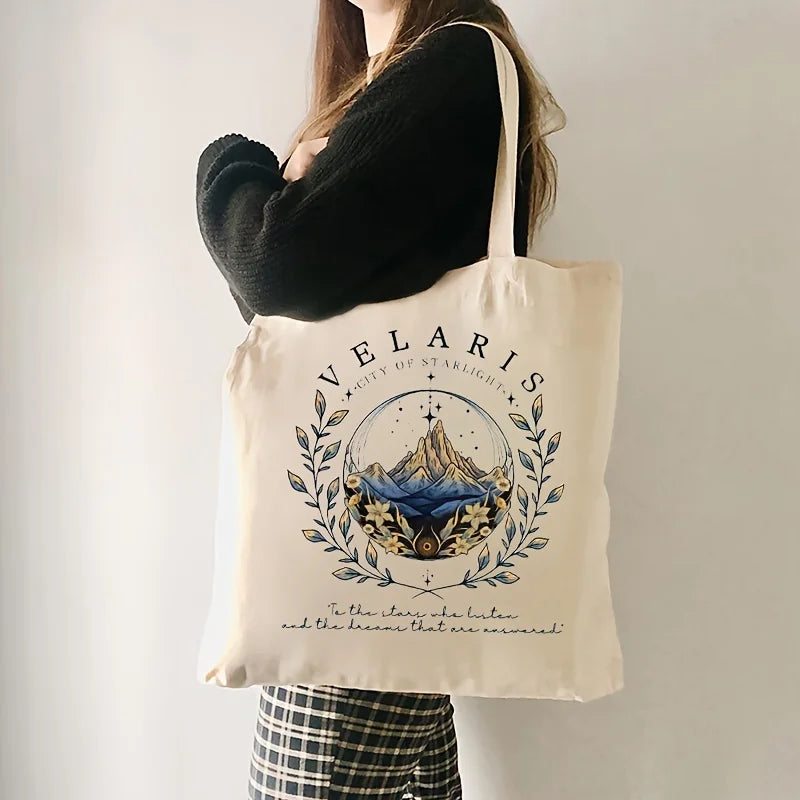 Velaris Pattern Canvas Shoulder Tote Bag | Trendy Folding Commuter & Women's Shopping Bag Luxegan