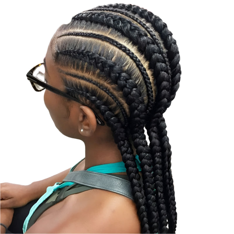 36" Cornrows & Faux Locs Braided Wig | Jumbo Box Braids | Full Lace | Synthetic Hair | Black Women