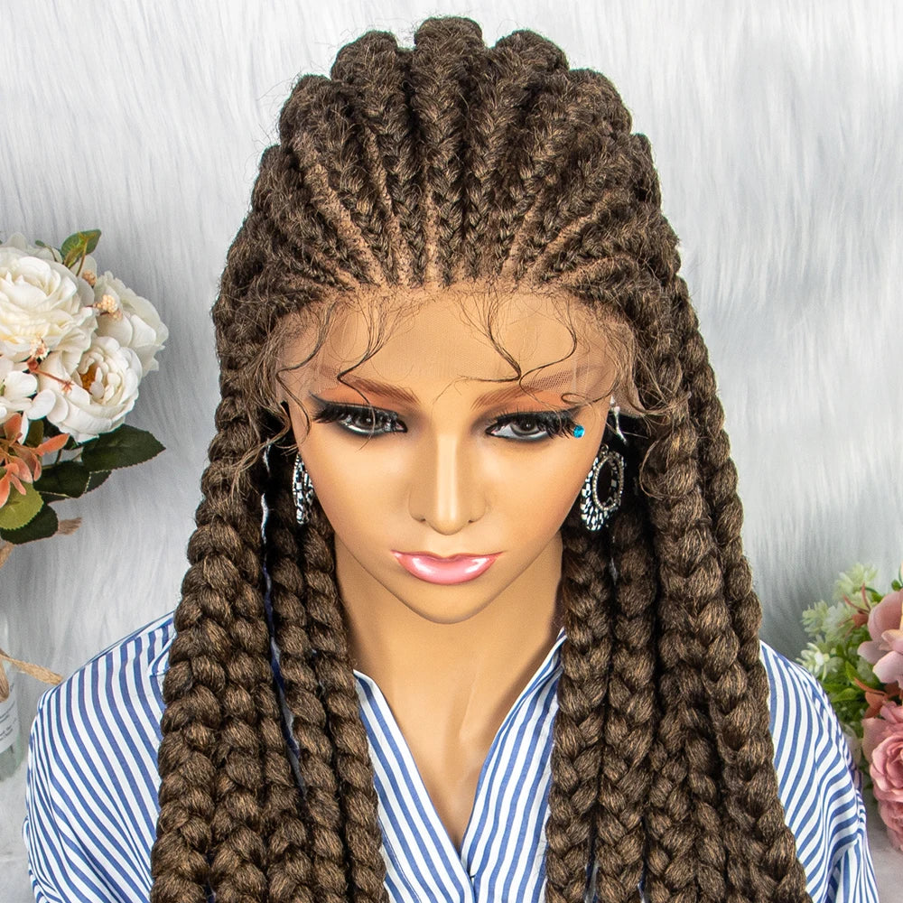 36" Box Braids Full Lace Wig | Baby Hair | Heat Resistant Synthetic Braids | Black Women Luxegan