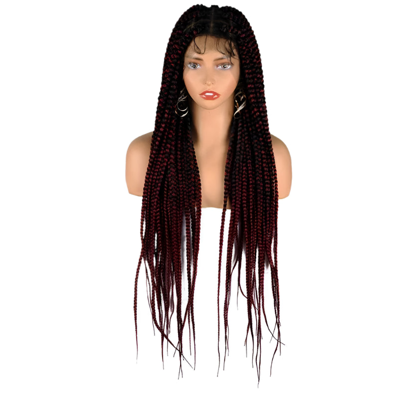 36" Knotless Large Square Box Braids Wig | Full Lace Frontal | Baby Hair | Kanekalon Hair