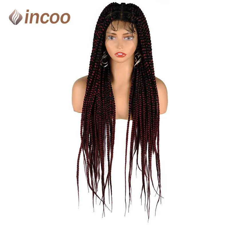 36" Knotless Square Box Braids Wig | Full Lace Frontal | Baby Hair | Afro Women Luxegan