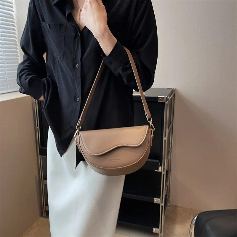 Vintage PU Leather Saddle Bag | Small Handbag with Lettering Luxegan