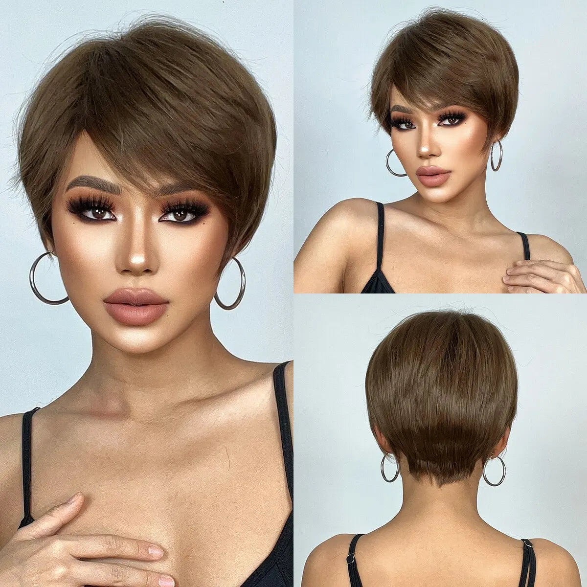 Natural Black Pixie Cut Wig with Fluffy Bangs | Short Layered Heat-Resistant Synthetic Hair for Daily Wear Luxegan