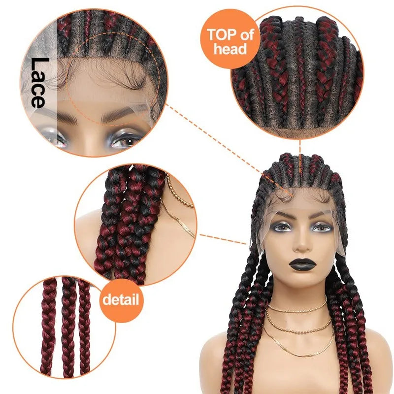 36" Jumbo Knotless Box Braids Wig | Incoo Full Lace Cornrow Wig | Transparent Lace | African Braided Hair