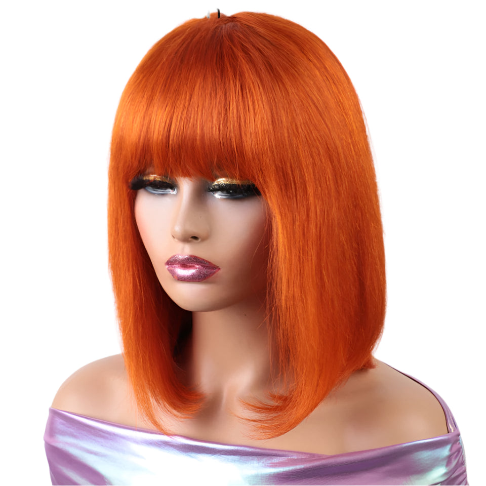 Silky Straight Bob Wig with Bangs | 100% Human Hair Full Machine Made (8-12 Inch) Luxegan