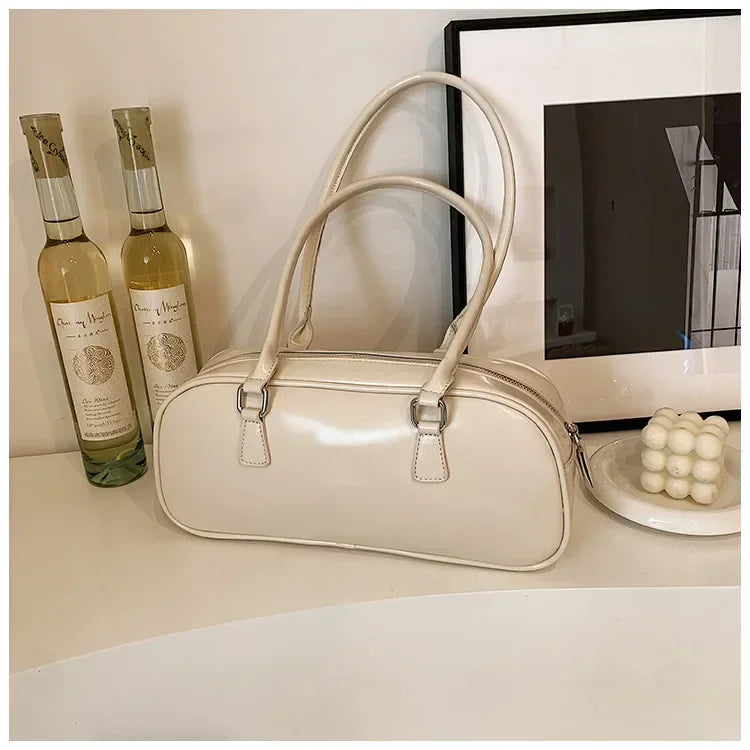 Retro Solid PU Leather Underarm Bag | Soft Korean Fashion Shoulder Purse Luxegan