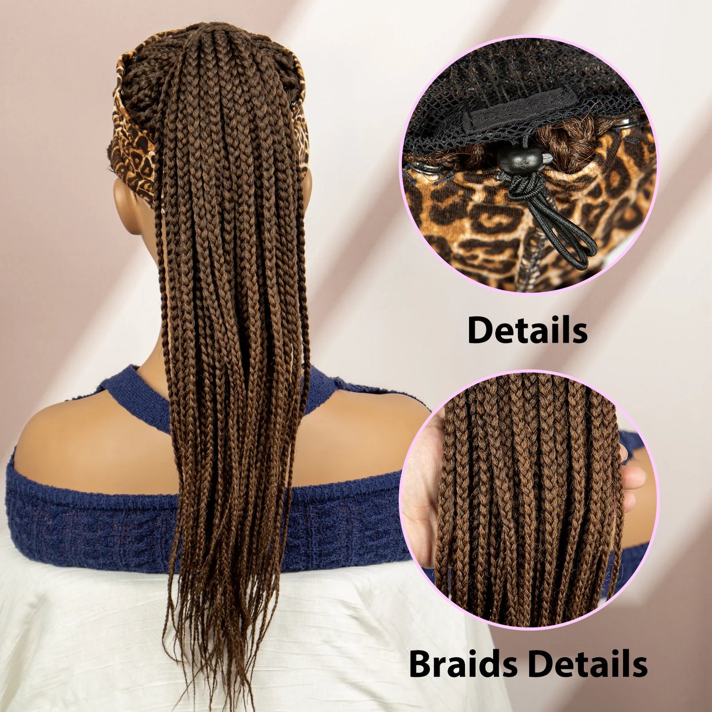 Bangs Ponytail Braided Wig with Headband | 27/613 Leopard Print Hair | Synthetic Daily Use Wig | Long Braids