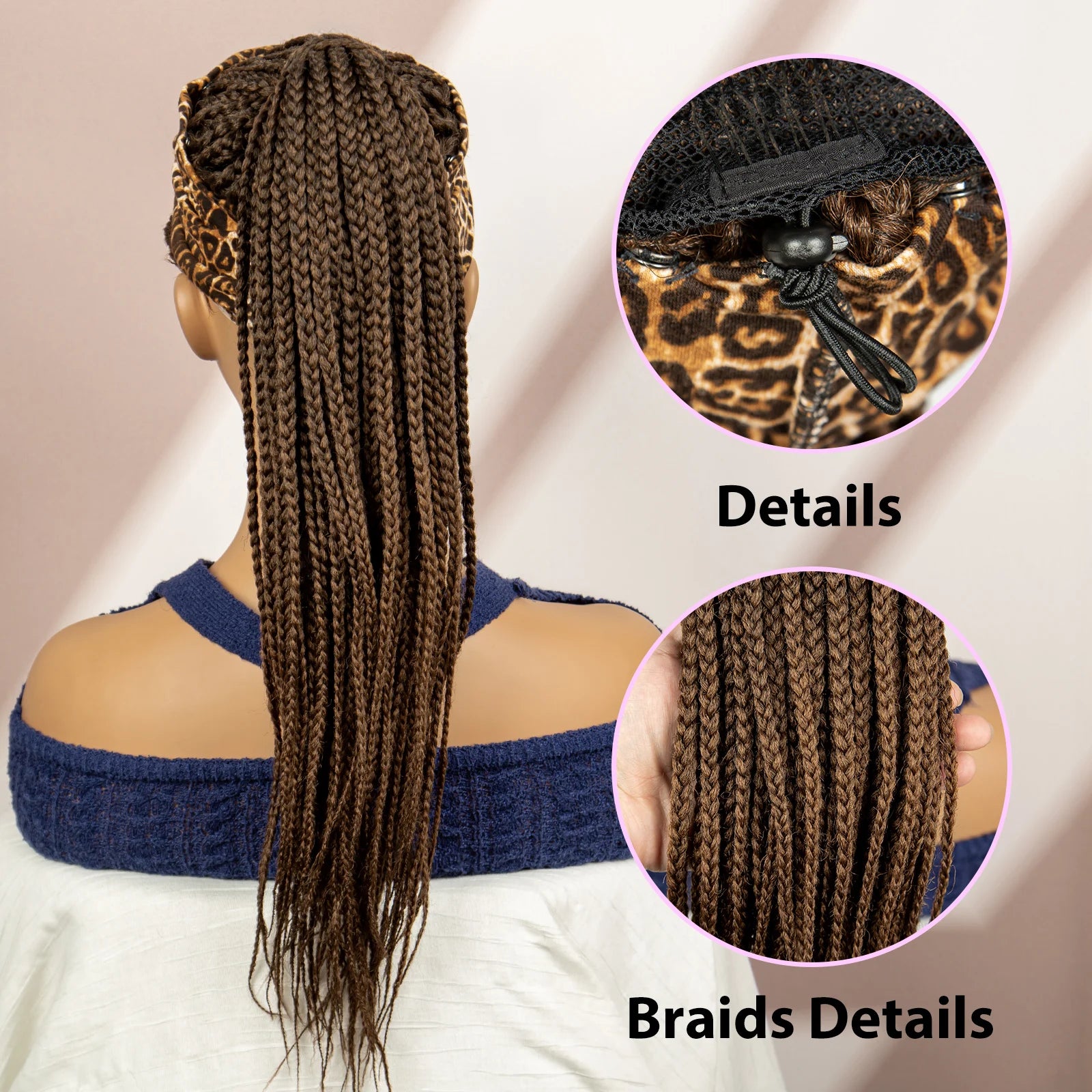 Bangs Ponytail Braided Wig with Headband | 27/613 Leopard Print Hair | Synthetic Daily Use Wig | Long Braids