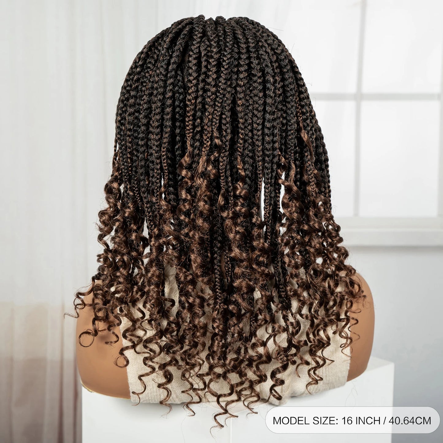 Knotless Box Boho Braided Wig with Curly Ends | Short Bob Style | Full Lace Synthetic Wig for Black Women Luxegan