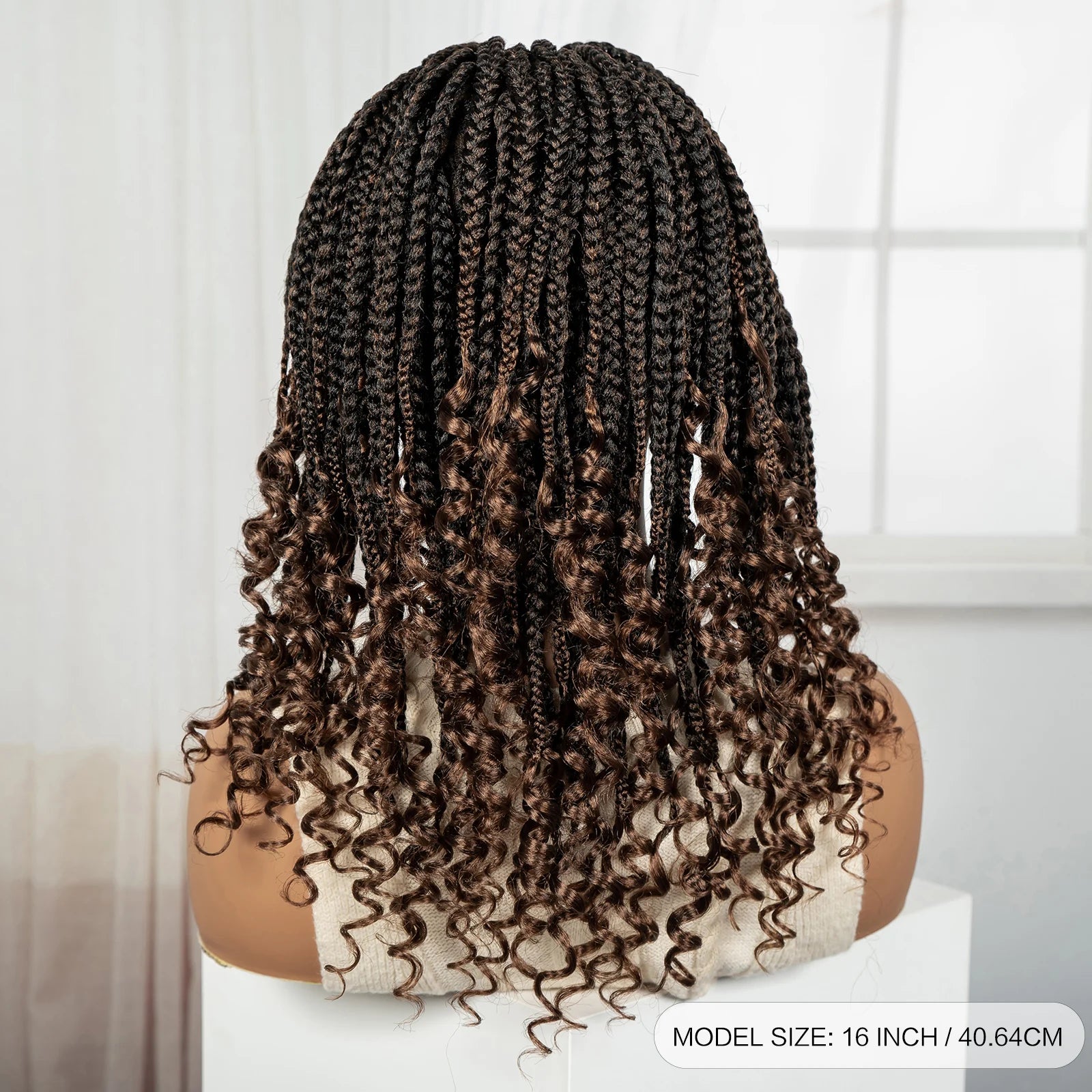 Short Ombre Boho Knotless Braids Bob Wig with Curly Ends | Full Lace Luxegan