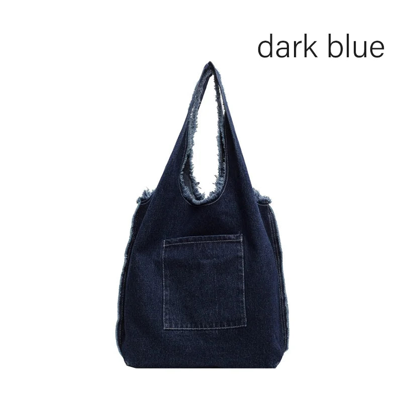 Custom Logo Printing Denim Tote Bag | High-Quality Student Style Leisure Handbag | Unisex Cartoon Pattern Canvas-Lined Crossbody Bag (Model 3138) Luxegan