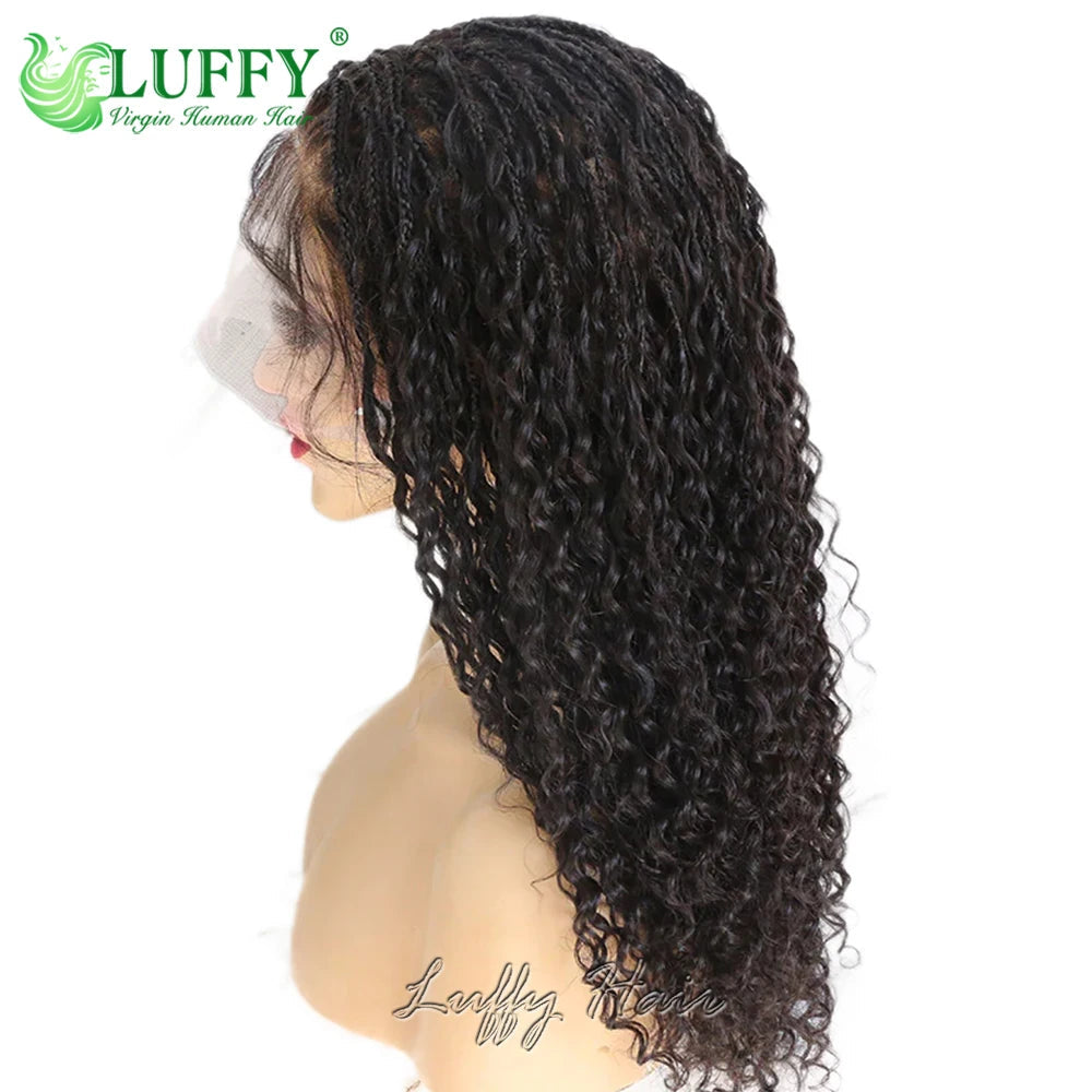 HD Full Lace Knotless Boho Box Braids Wig | Curly Ends | 300% Density | Human Hair | Pre-Plucked Luxegan
