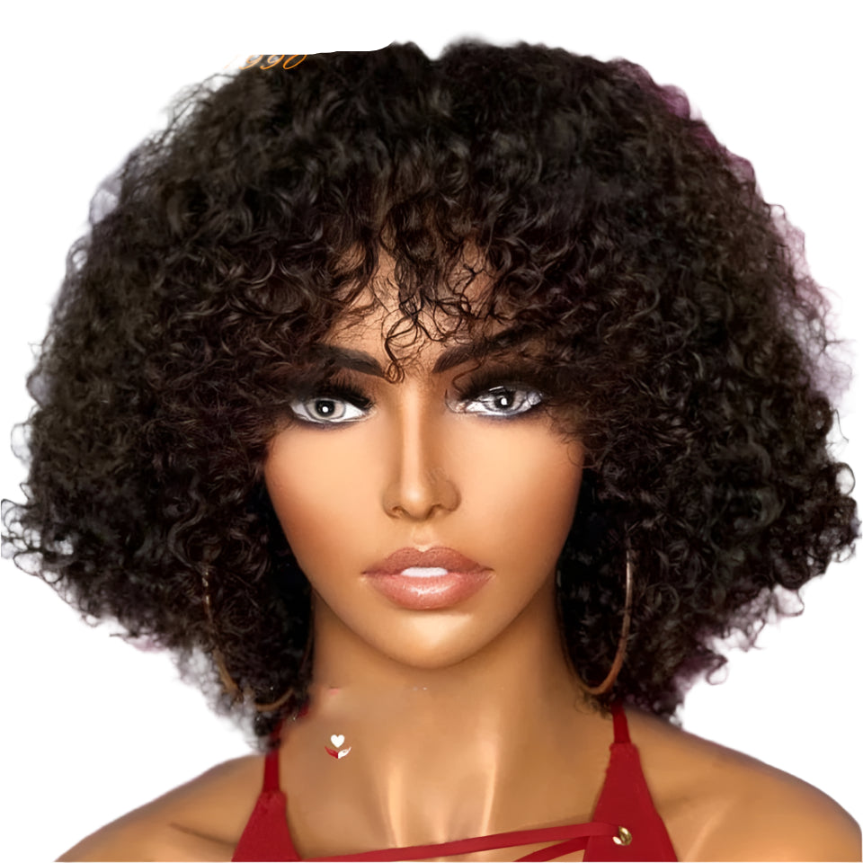 Rebecca Ombre Brown Curly Wig with Bangs | Loose Deep Wavy Brazilian Remy Human Hair Luxegan