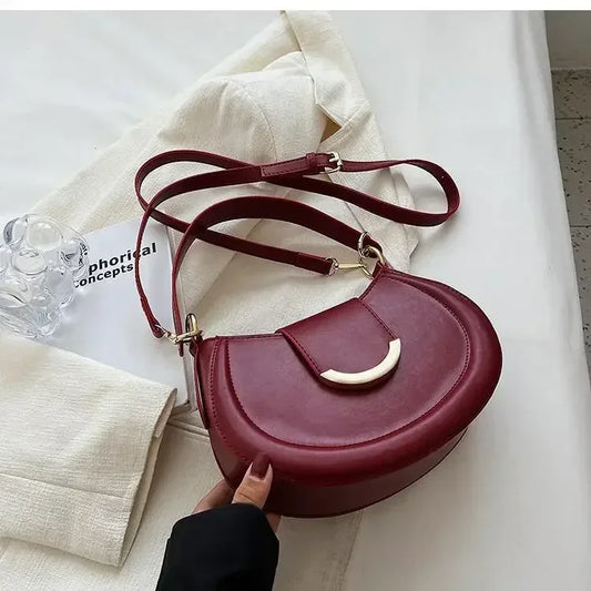 Designer Trend Leather Underarm Bag | Sophisticated Solid Color Small Armpit Shoulder Bag | Elegant Casual Bucket Shaped Handbag | Luxury Soft PU Leather Crossbody with "Dignified" Magnetic Hasp Luxegan