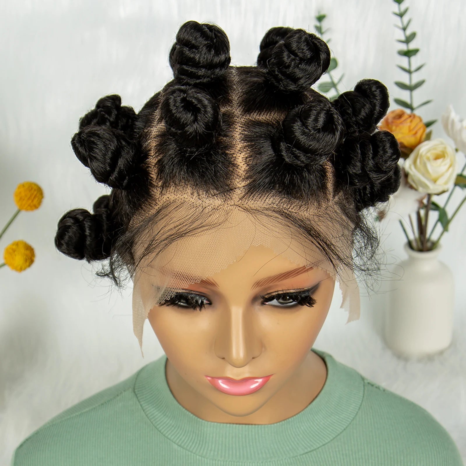 HD Transparent Lace Front Bantu Knots Wig | Synthetic | Full Lace | With Baby Hair | For Black Women