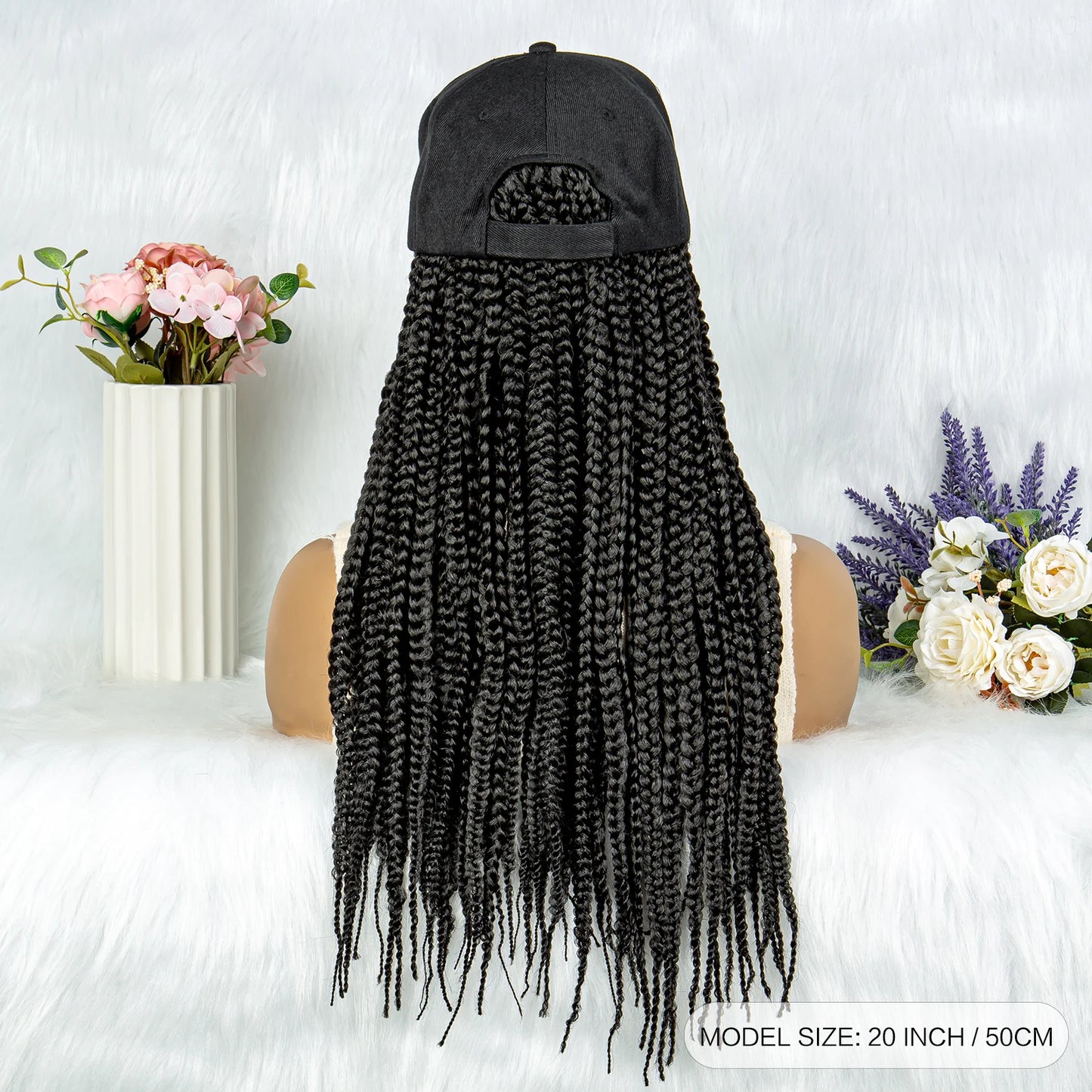 20" Box Braids Baseball Cap Wig | Afro Black Women | Adjustable Hat Wig Luxegan