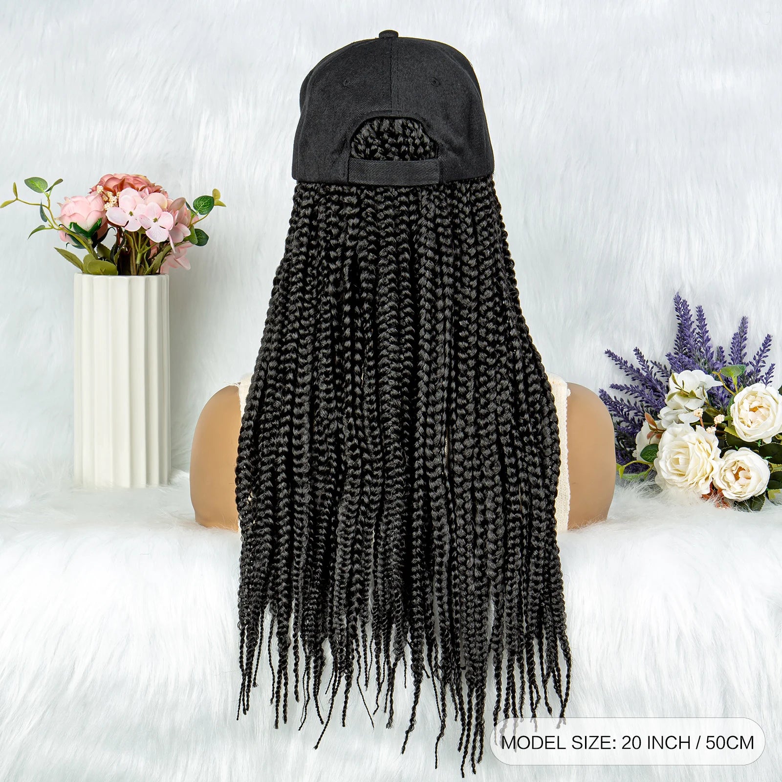 20" Box Braids Baseball Cap Wig | Afro Black Women | Adjustable Hat Wig Luxegan