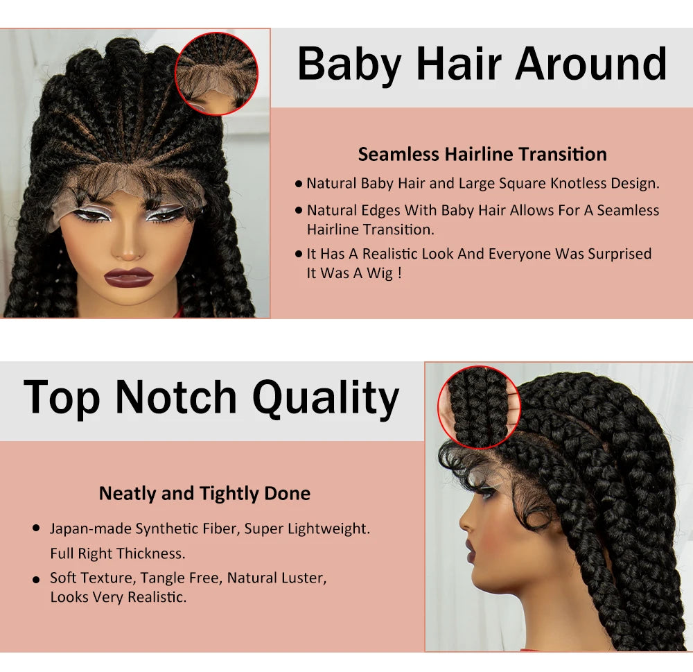 32" Natural Cornrow Knotless Braids Wig | Full Lace | Baby Hair Luxegan