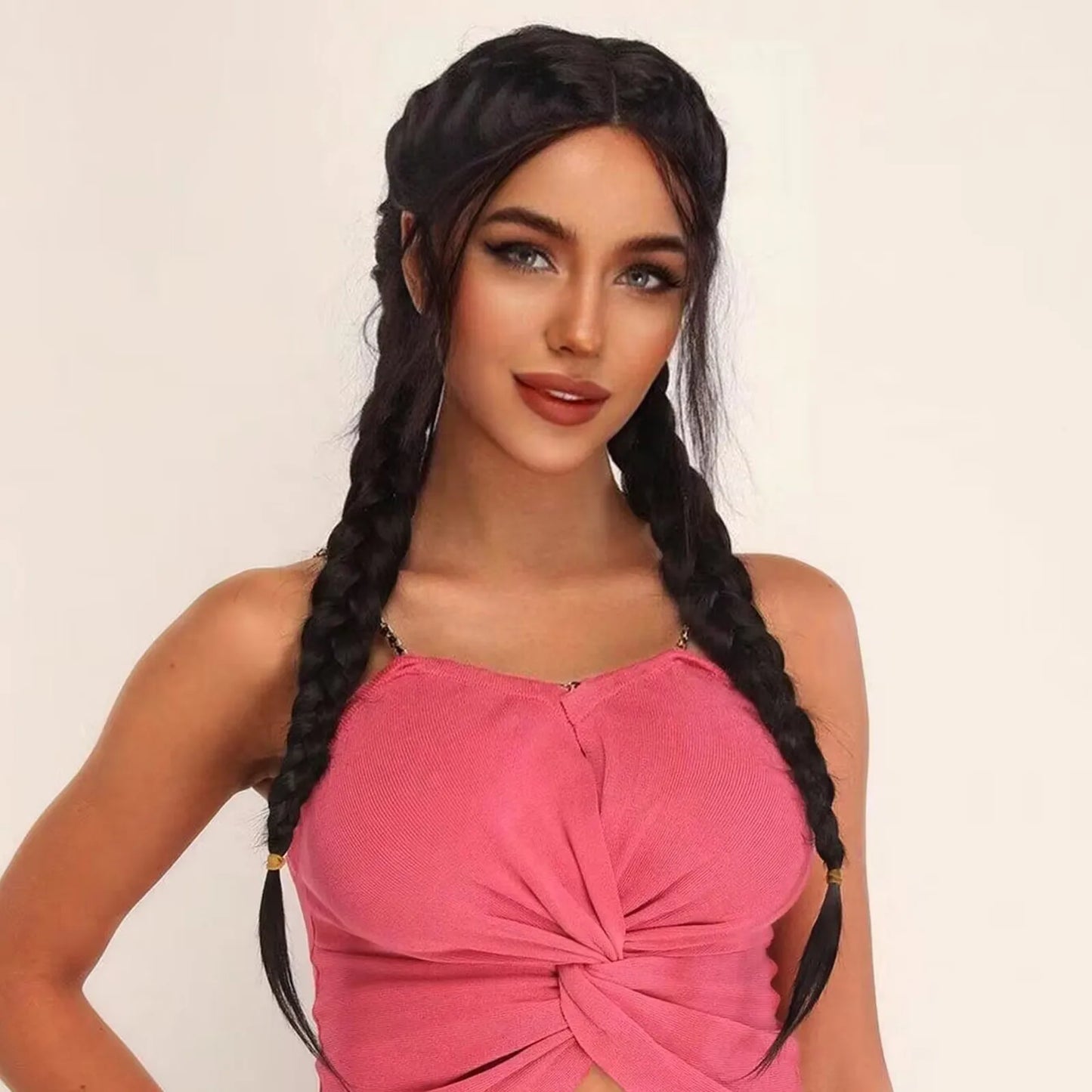 Long Black Senegalese Twist Wig | T-Part Lace Braided Wig | Synthetic Braids with Wig Cap | Daily & Party Use