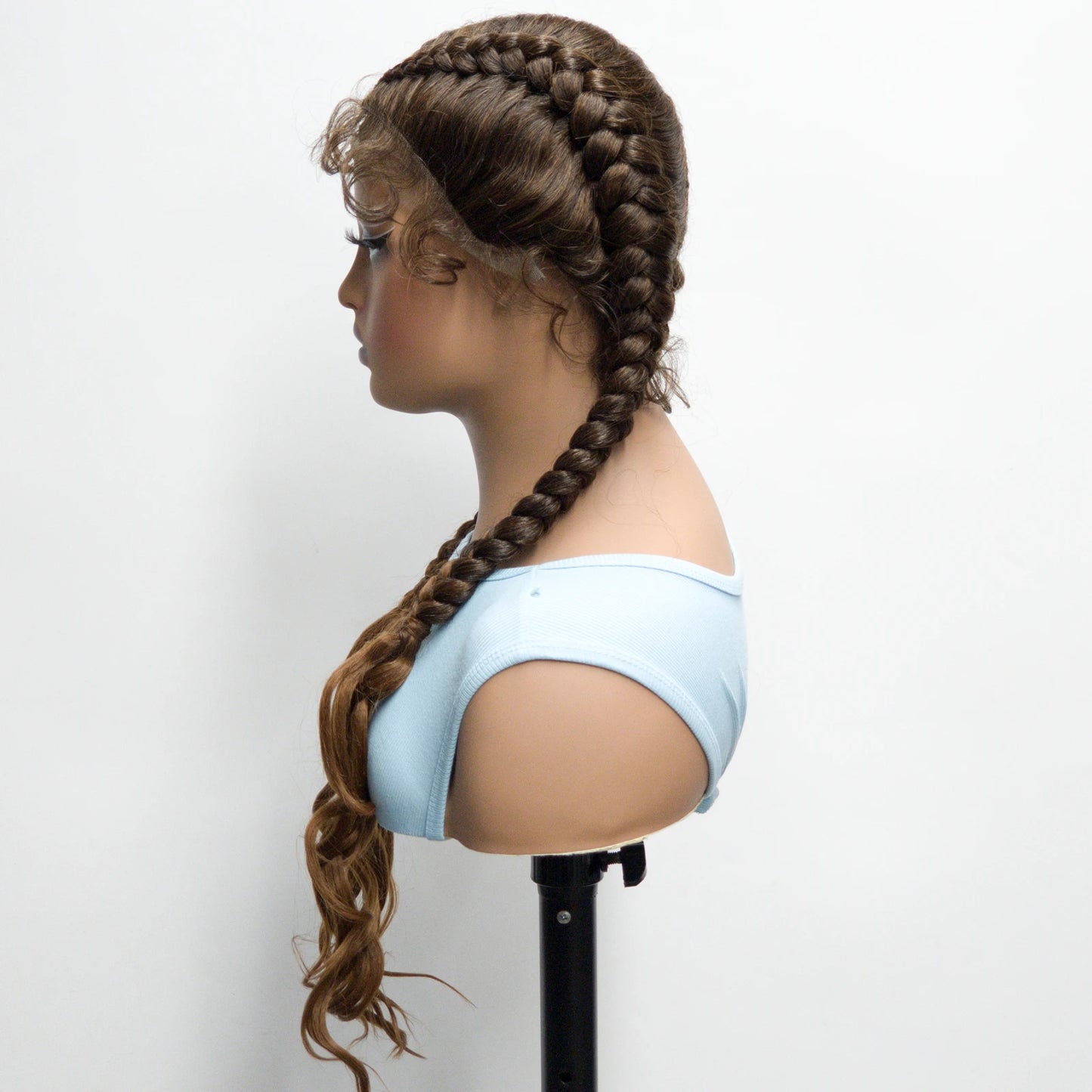 34" Twist Braids Wig | Curly Ends | Lace Front | Baby Hair | Natural Color Luxegan