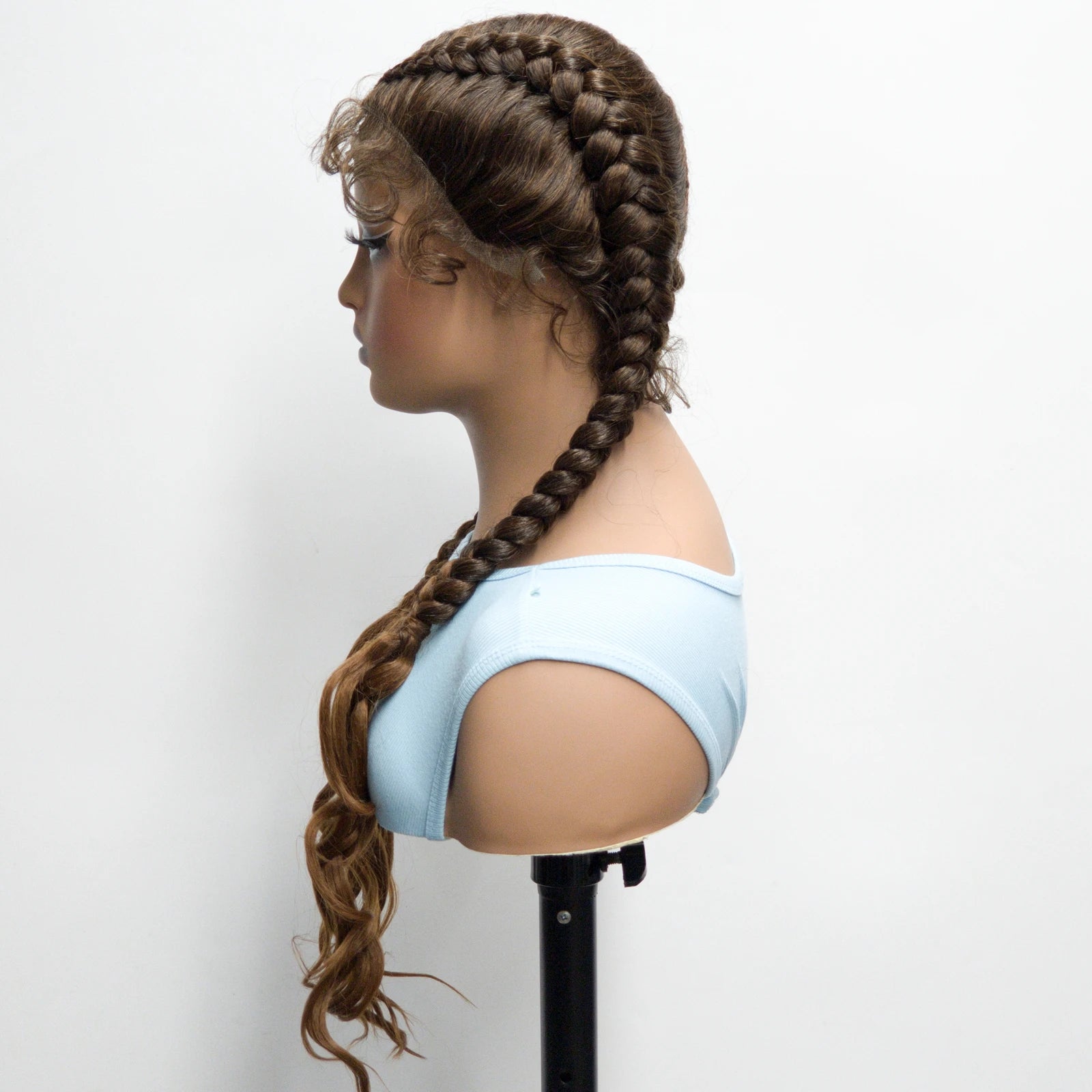 34" Twist Braids Wig | Curly Ends | Lace Front | Baby Hair | Natural Color Luxegan