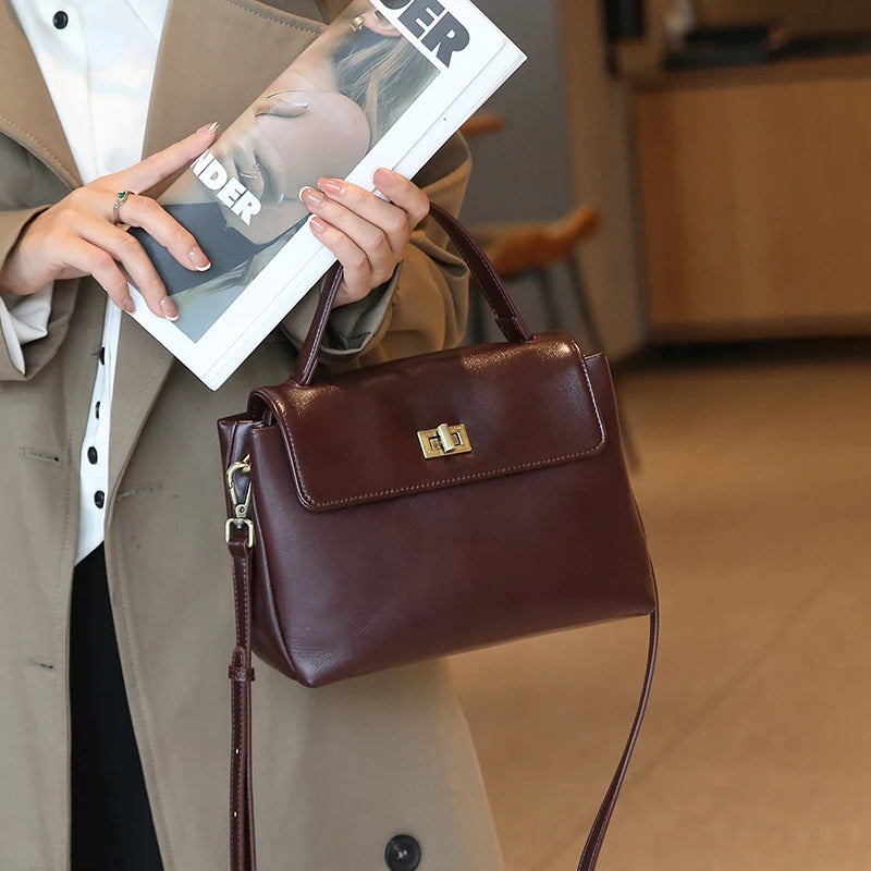 Women's Cow Genuine Leather Shoulder Bag Female Soft Natural Cowhide Retro Handbags Ladies Fashion Trend Commute Crossbody Bags Luxegan