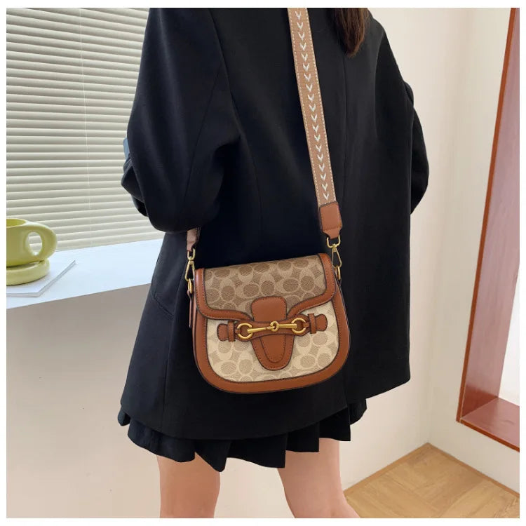 Trendy Korean-Style Saddle Bag | Retro Wide-Strap Crossbody Luxegan