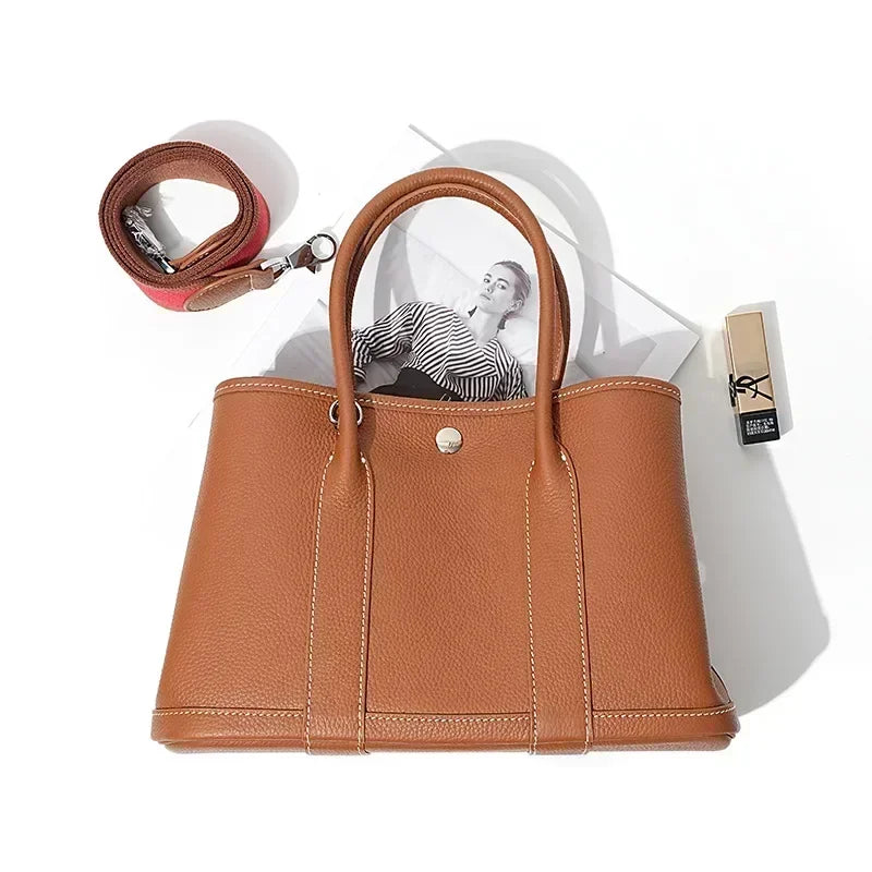 Minimalist Leather "Paper Bag" Organizer | Sophisticated High-End Portable Makeup Handbag | Elegant Solid Color Leather Tote for Women | Versatile Birthday & Anniversary Gift Crossbody Bag Luxegan