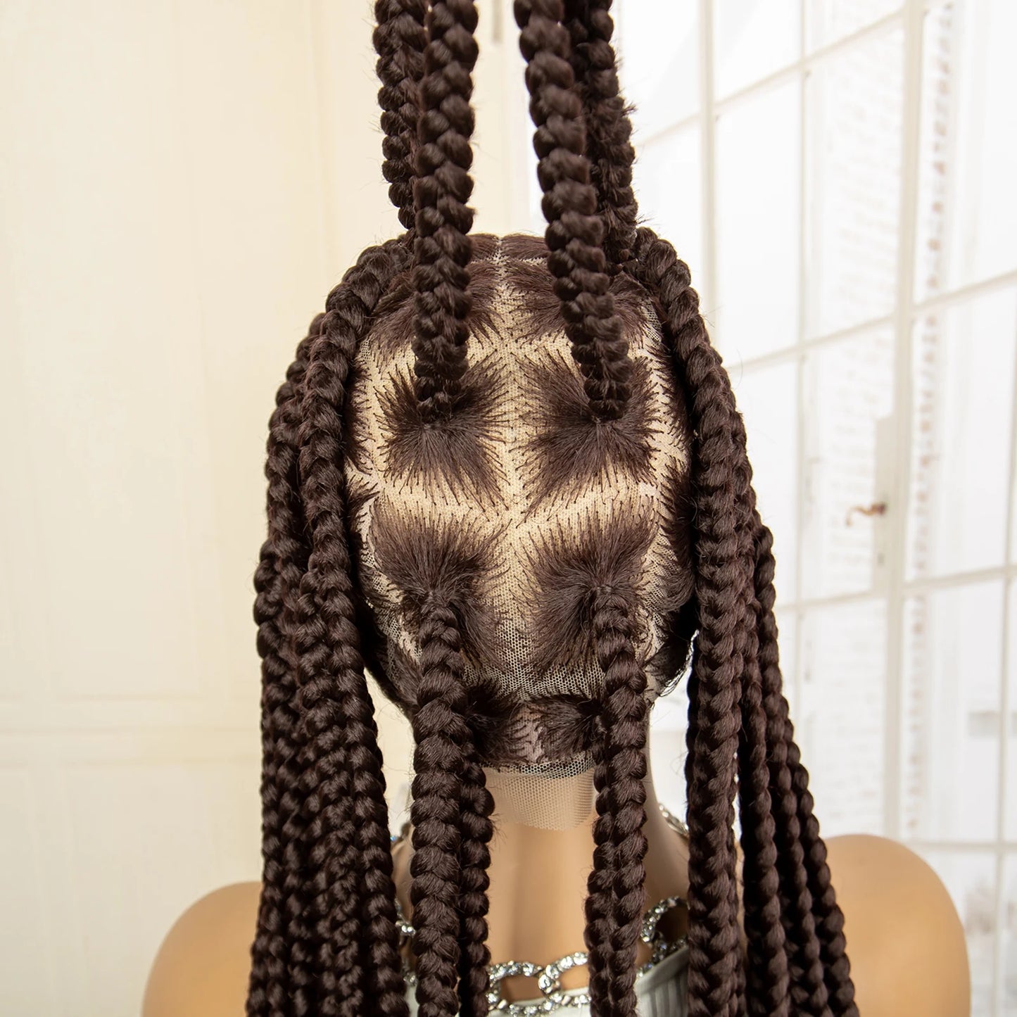 36" Big Knotless Box Braided Full Lace Wig | Cornrow Braiding Wig | Baby Hair | Synthetic Braids | For Women