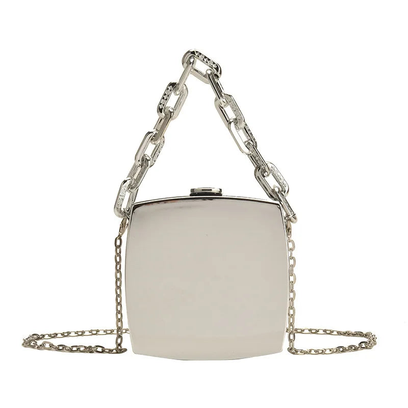 Trend Designer Box Clutch Bag | Luxury Gold & Silver PVC Evening Handbag | High-Fashion Hard Shell Minaudière | Mini Party Chain Shoulder & Crossbody Bag (Model 4252) Luxegan