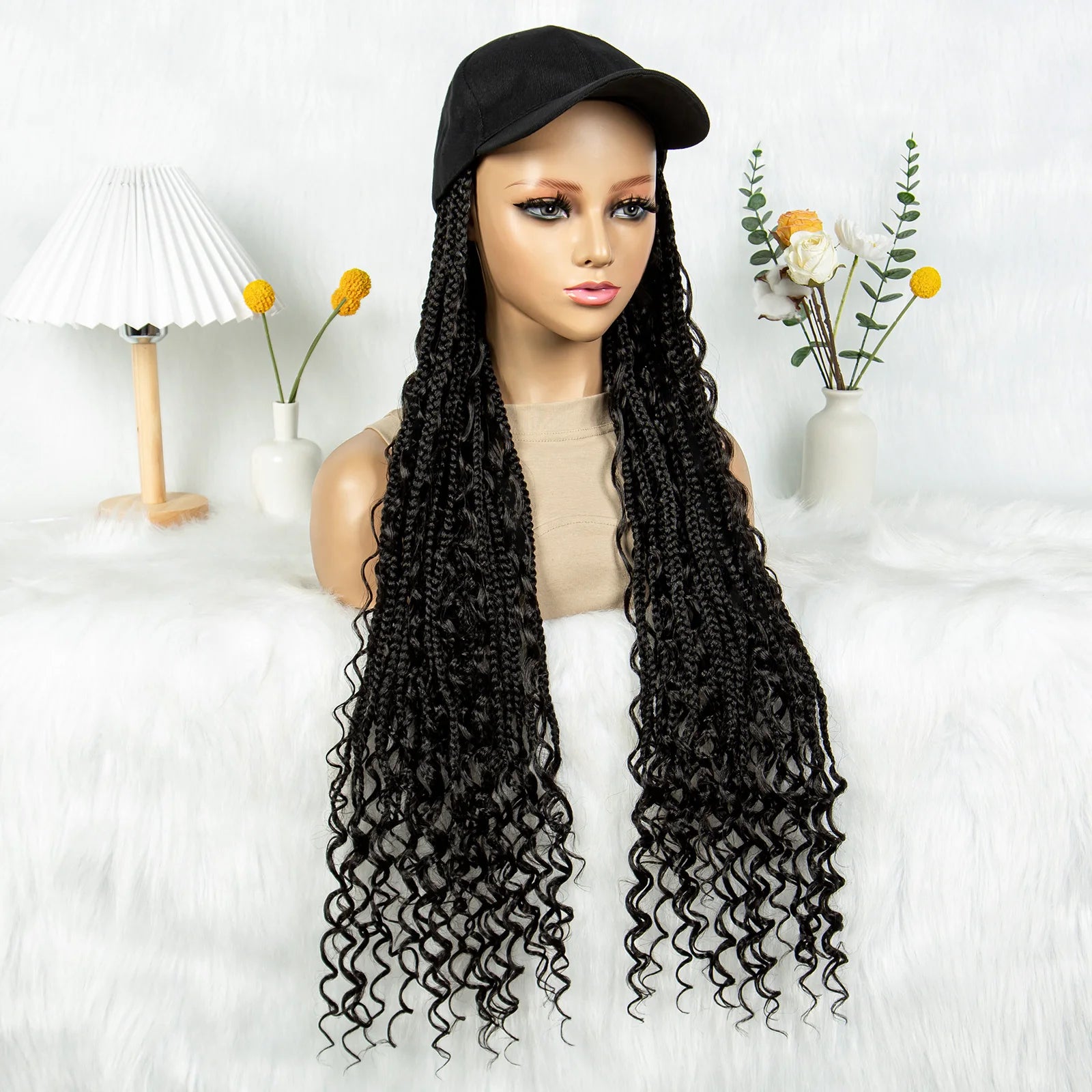 KIMA 28" Box Boho Braids Baseball Cap Wig | Adjustable Synthetic Hat Wig for Afro Black Women & Girls Luxegan